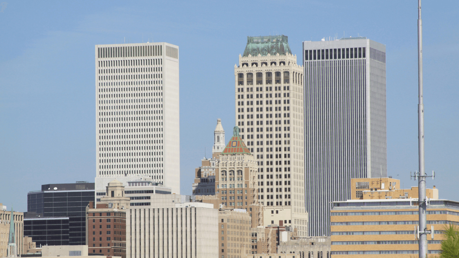 Downtown Tulsa skyline at dusk